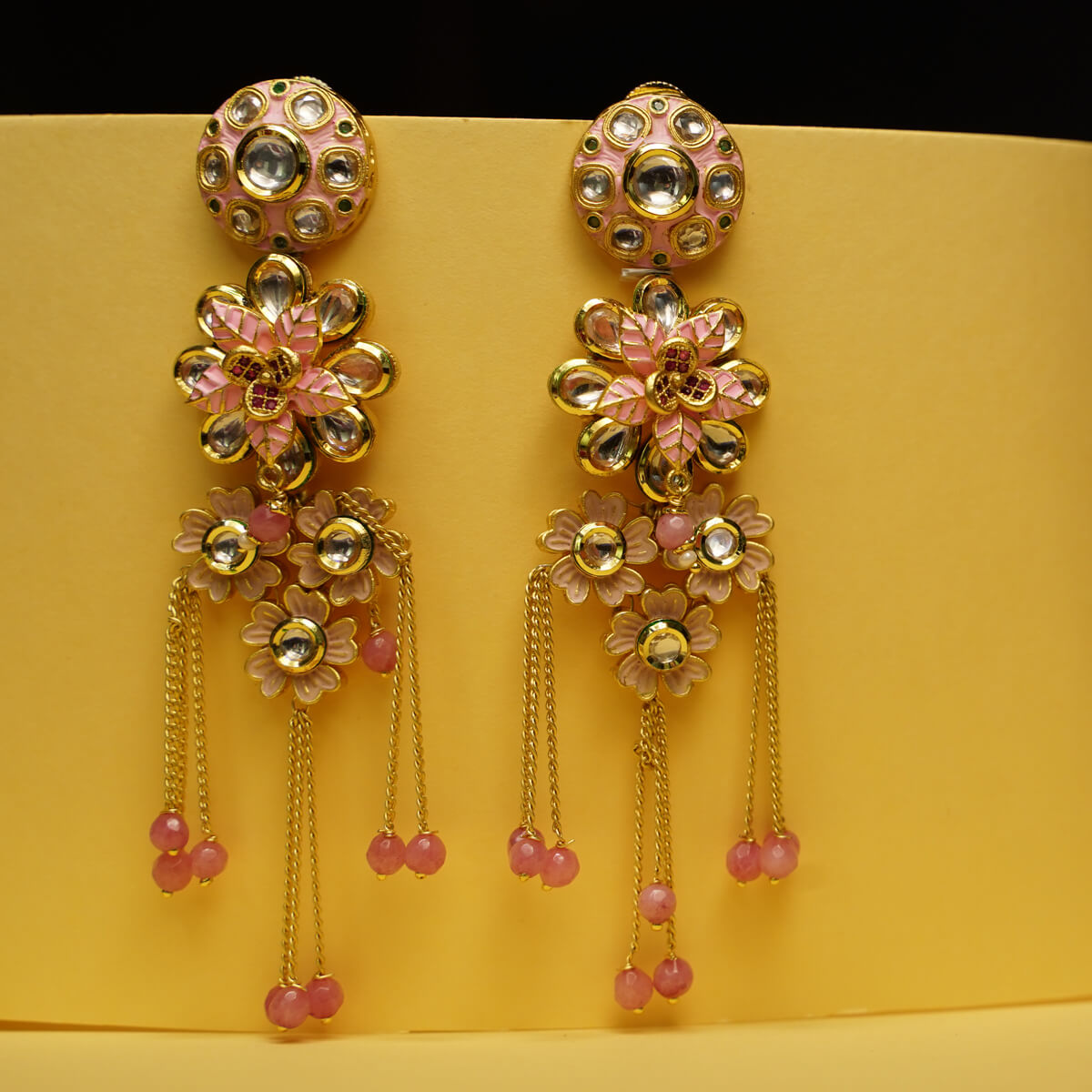 Kundan Studded Pearls Detailed Earrings - Yellow at Rs 279/piece | Kundan  Earrings | ID: 2852573320348